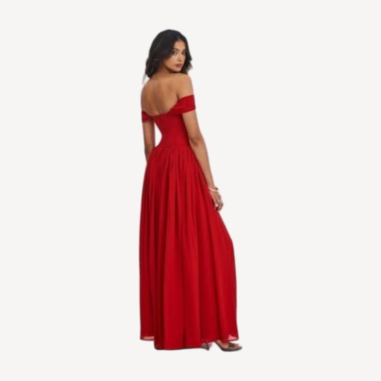 Miss Circle Tereza Georgette Bardot High-Slit Maxi Dress