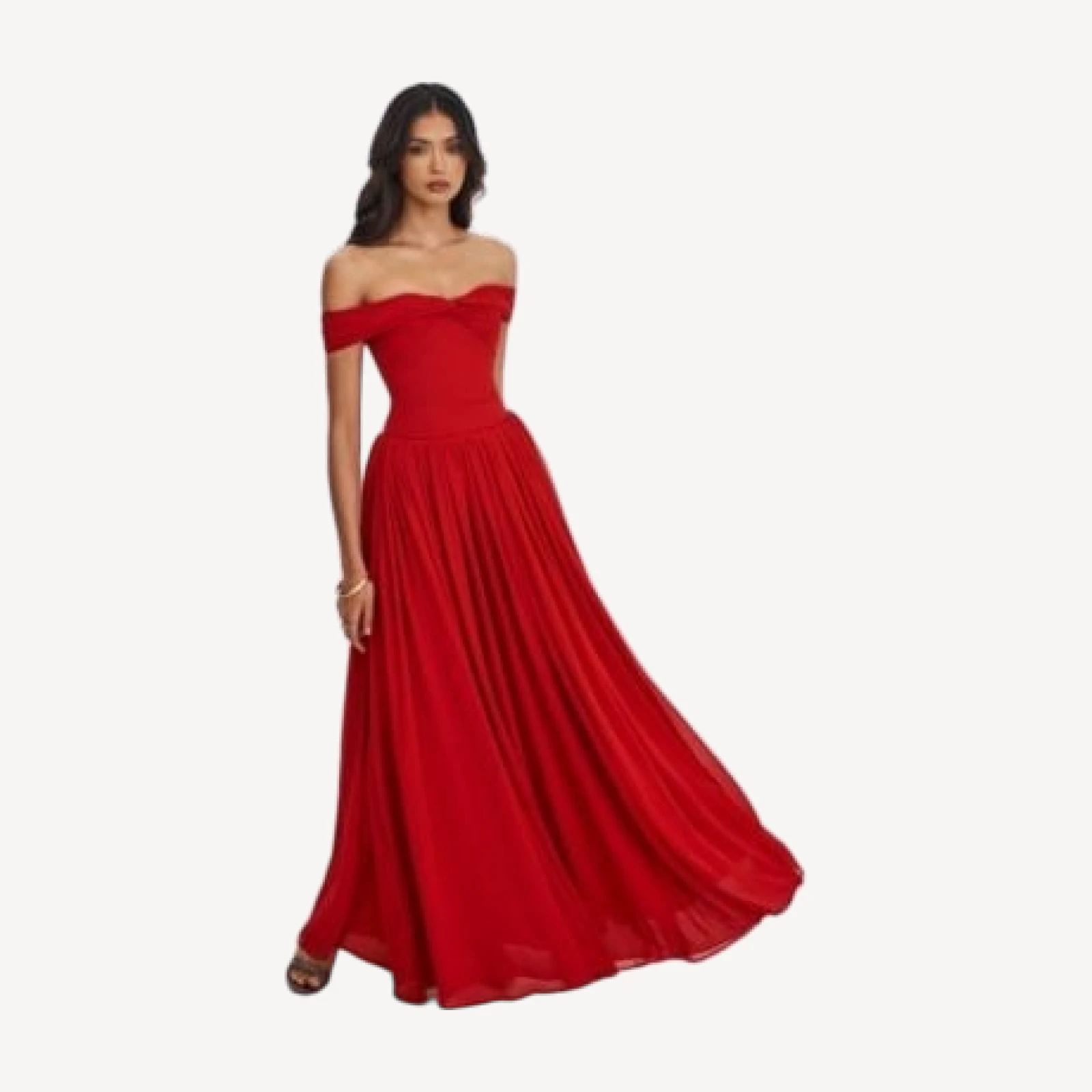 Miss Circle Tereza Georgette Bardot High-Slit Maxi Dress