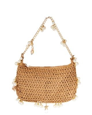Aqua Seashell Raffia Shoulder Bag - Exclusive