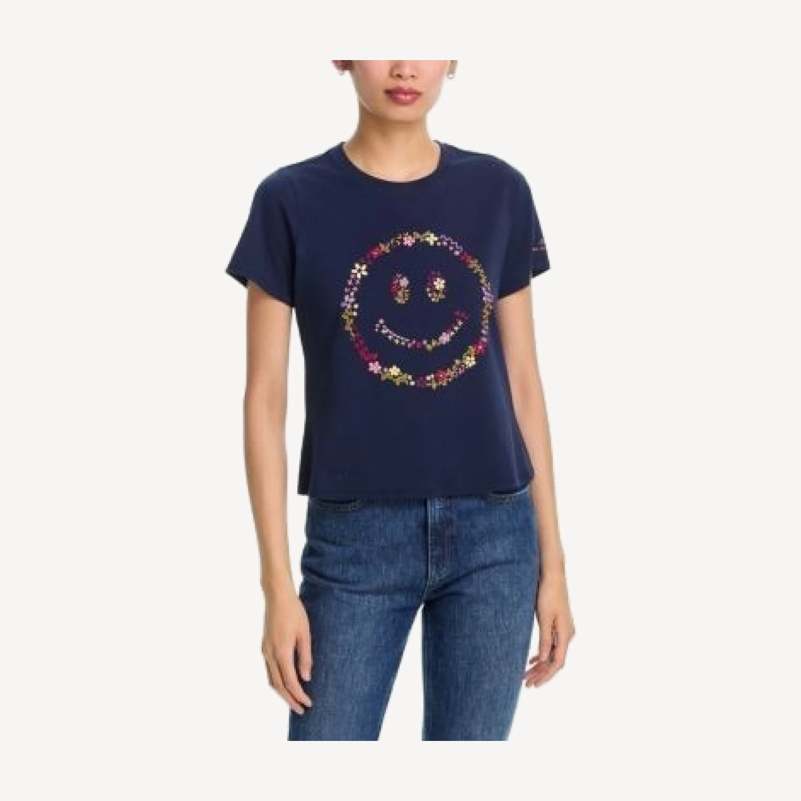 Cinq a Sept Wildflower Embroidery Smiley Shrunken Tee