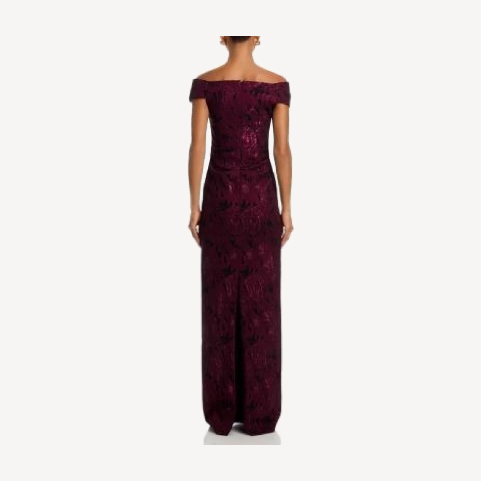 Teri Jon by Rickie Freeman Floral Stretch Jacquard Off-the-Shoulder Ruched Gown