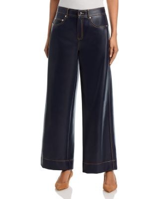 Cinq a Sept Betsy Faux Leather Mid Rise Wide Leg Jeans in Navy/Amber