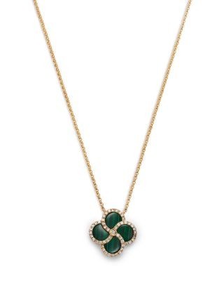 Bloomingdale's Fine Collection Malachite & Diamond Clover Pendant Necklace in 14K Yellow Gold, 16-18