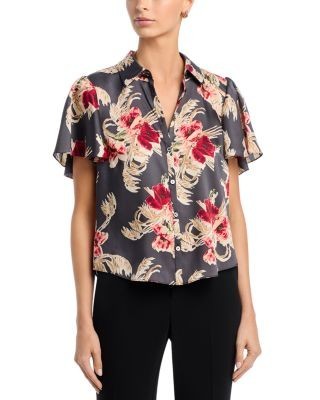 Cinq a Sept Fiona Wilted Poppy Flutter Sleeve Top
