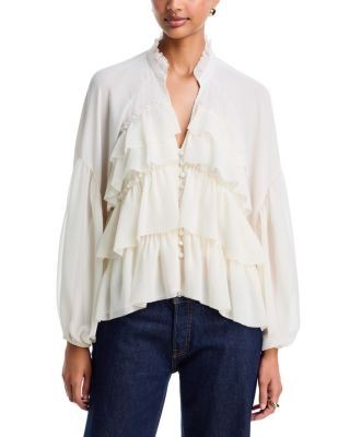 Cinq a Sept Amoura Stand Collar Ruffle Tiered Top