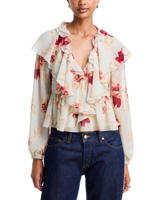 Cinq a Sept Wilted Poppy Aurore Ruffled Blouse