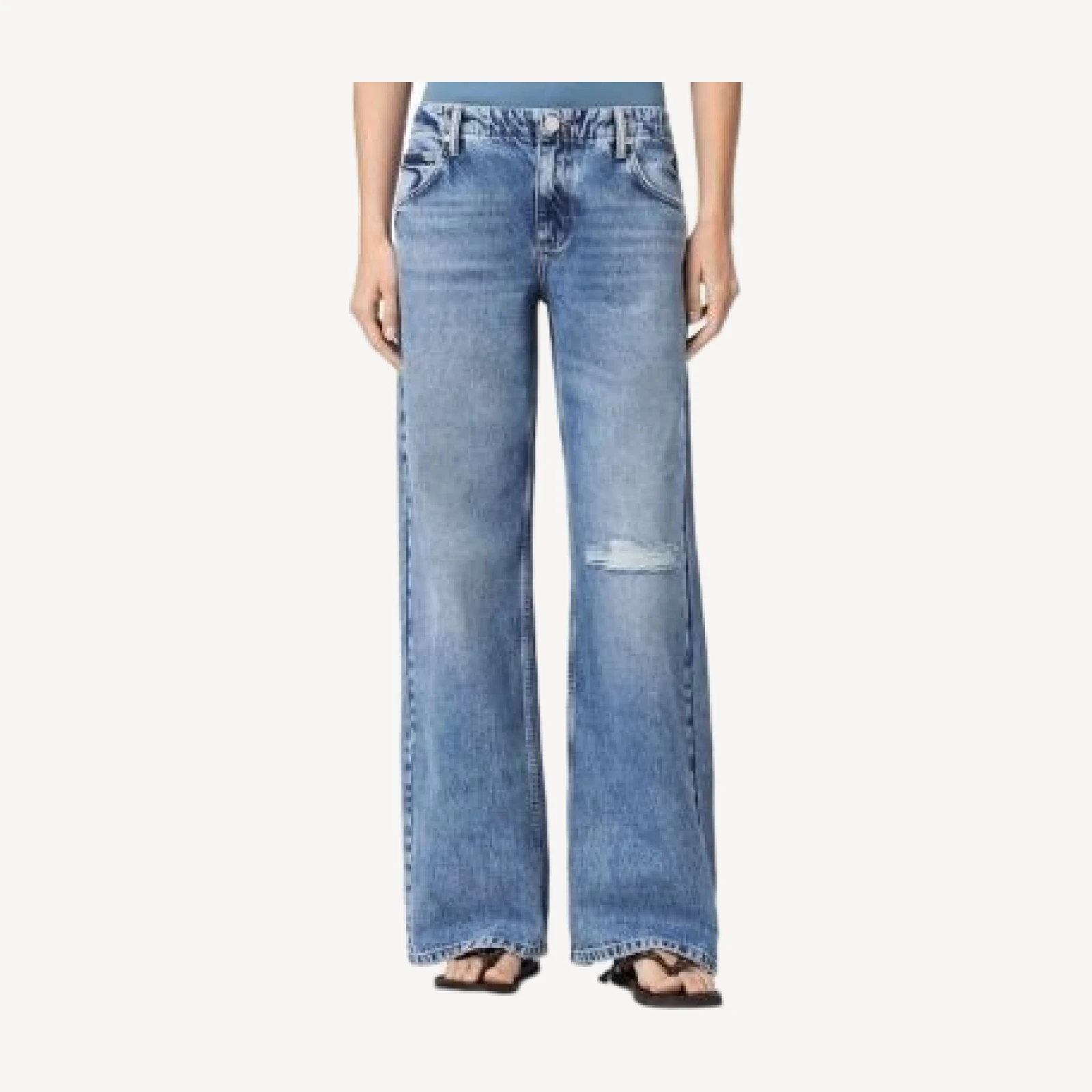 Allsaints Tia Low Rise Wide Leg Jeans in Destroy Indigo