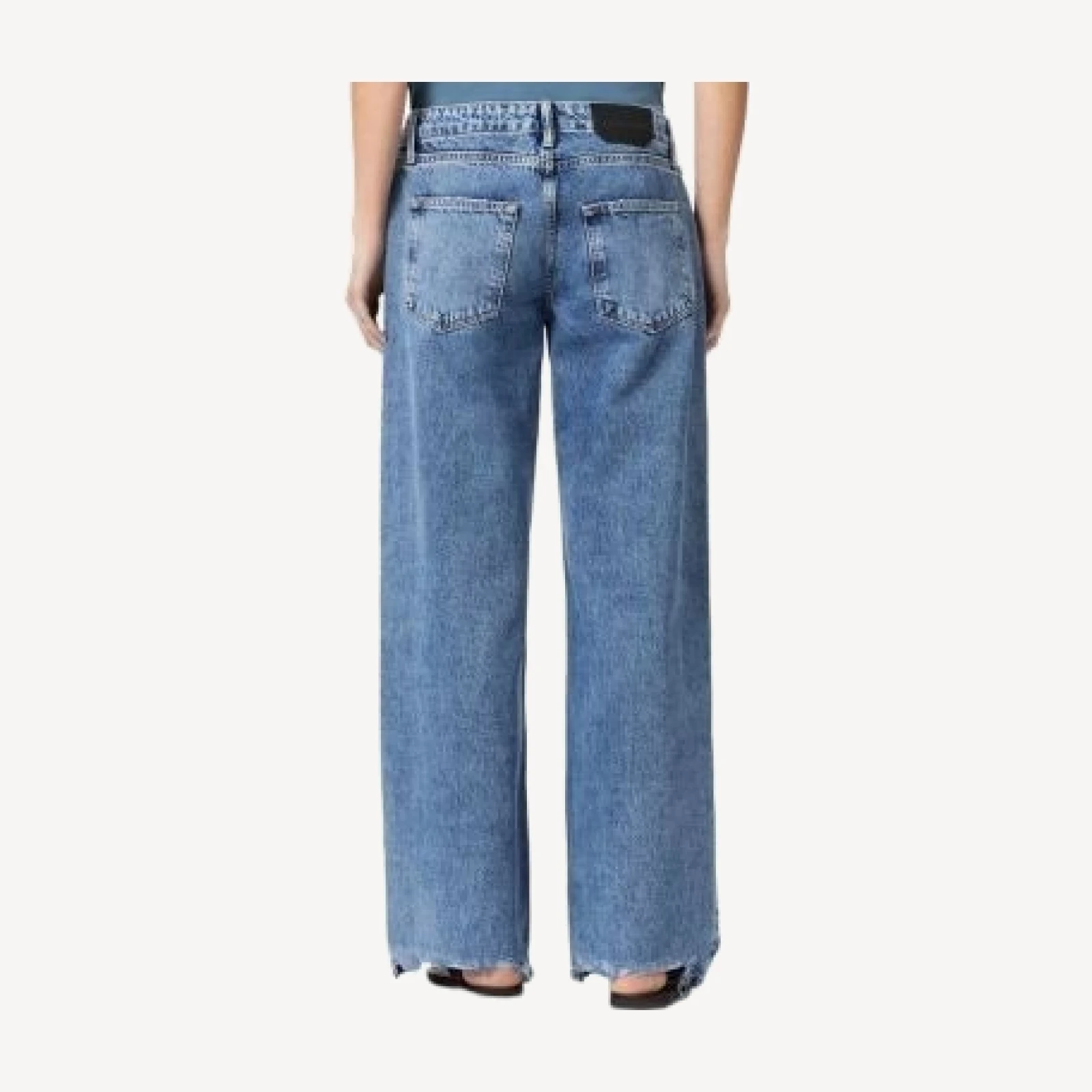 Allsaints Tia Low Rise Wide Leg Jeans in Destroy Indigo