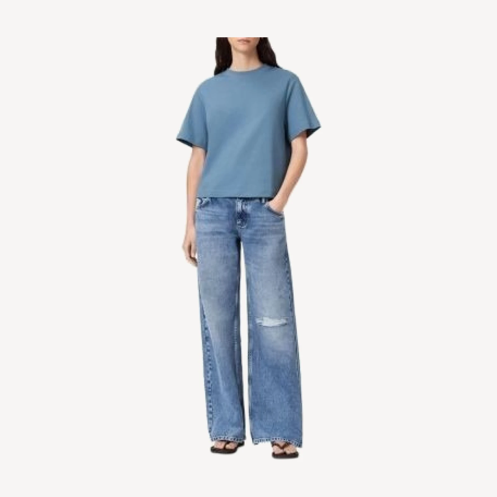 Allsaints Tia Low Rise Wide Leg Jeans in Destroy Indigo