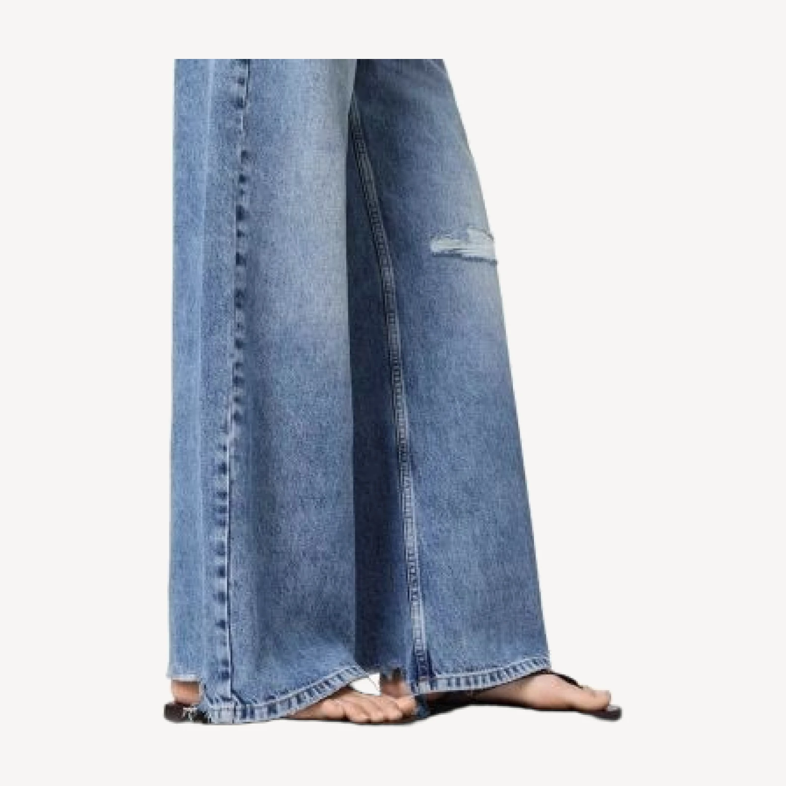 Allsaints Tia Low Rise Wide Leg Jeans in Destroy Indigo