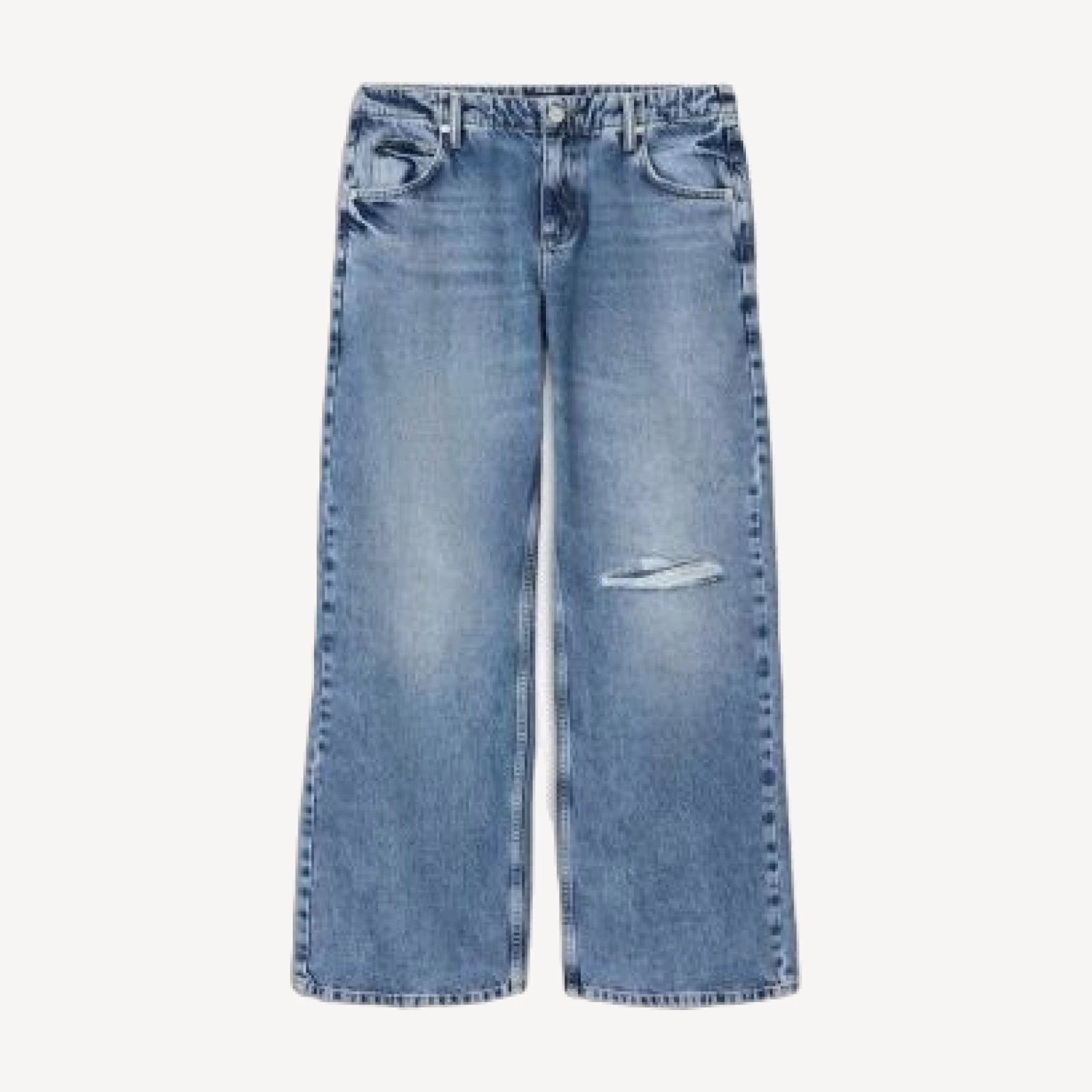 Allsaints Tia Low Rise Wide Leg Jeans in Destroy Indigo