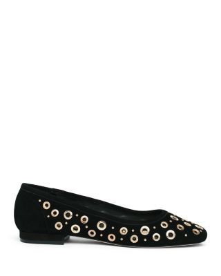 Cinq a Sept Women's Ivy Mixed Hardware Suede Ballet Flats