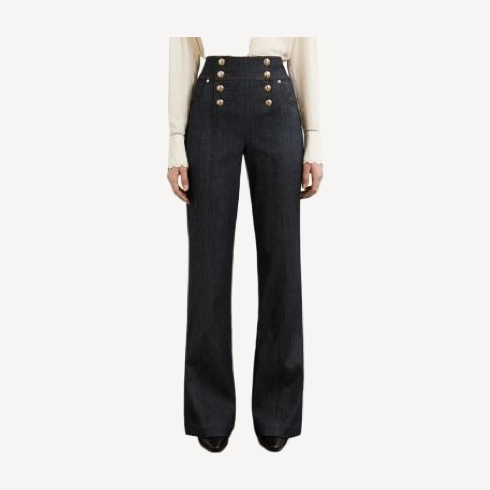 Reiss Skylar Button Fly Mid Rise Flare Leg Jeans in Dark Blue