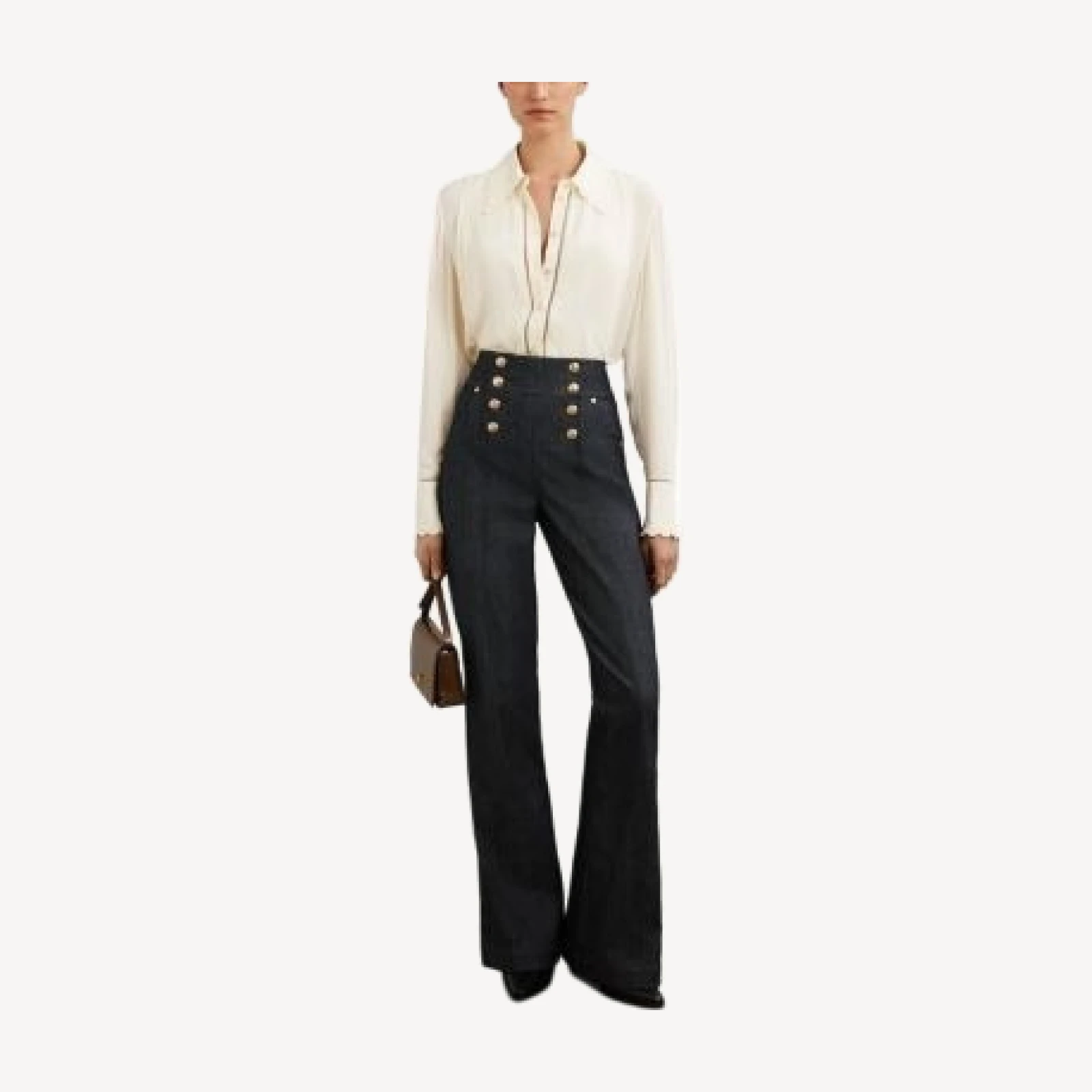 Reiss Skylar Button Fly Mid Rise Flare Leg Jeans in Dark Blue