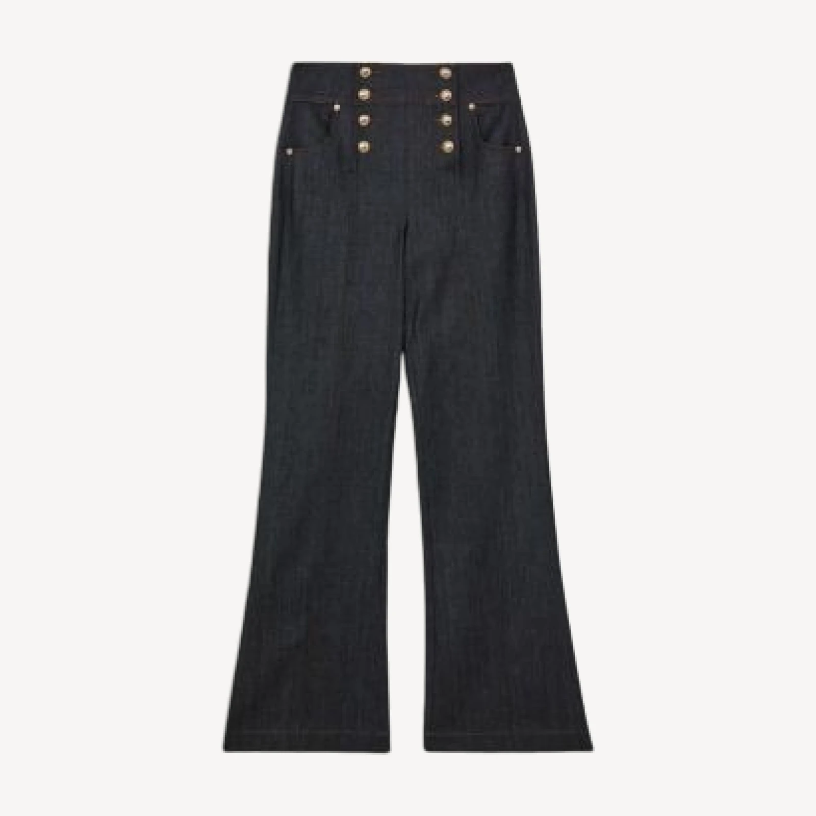 Reiss Skylar Button Fly Mid Rise Flare Leg Jeans in Dark Blue
