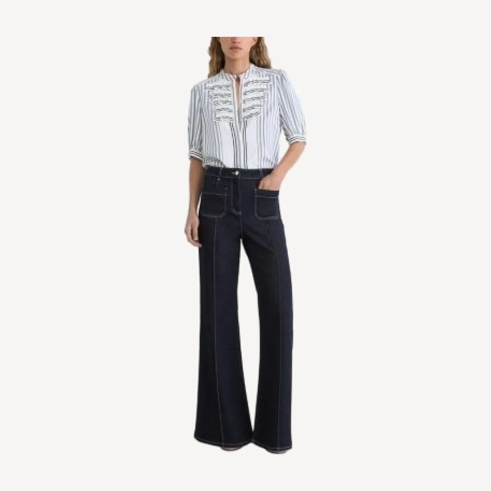 Reiss Sakura High Rise Flare Jeans in Indigo Blue