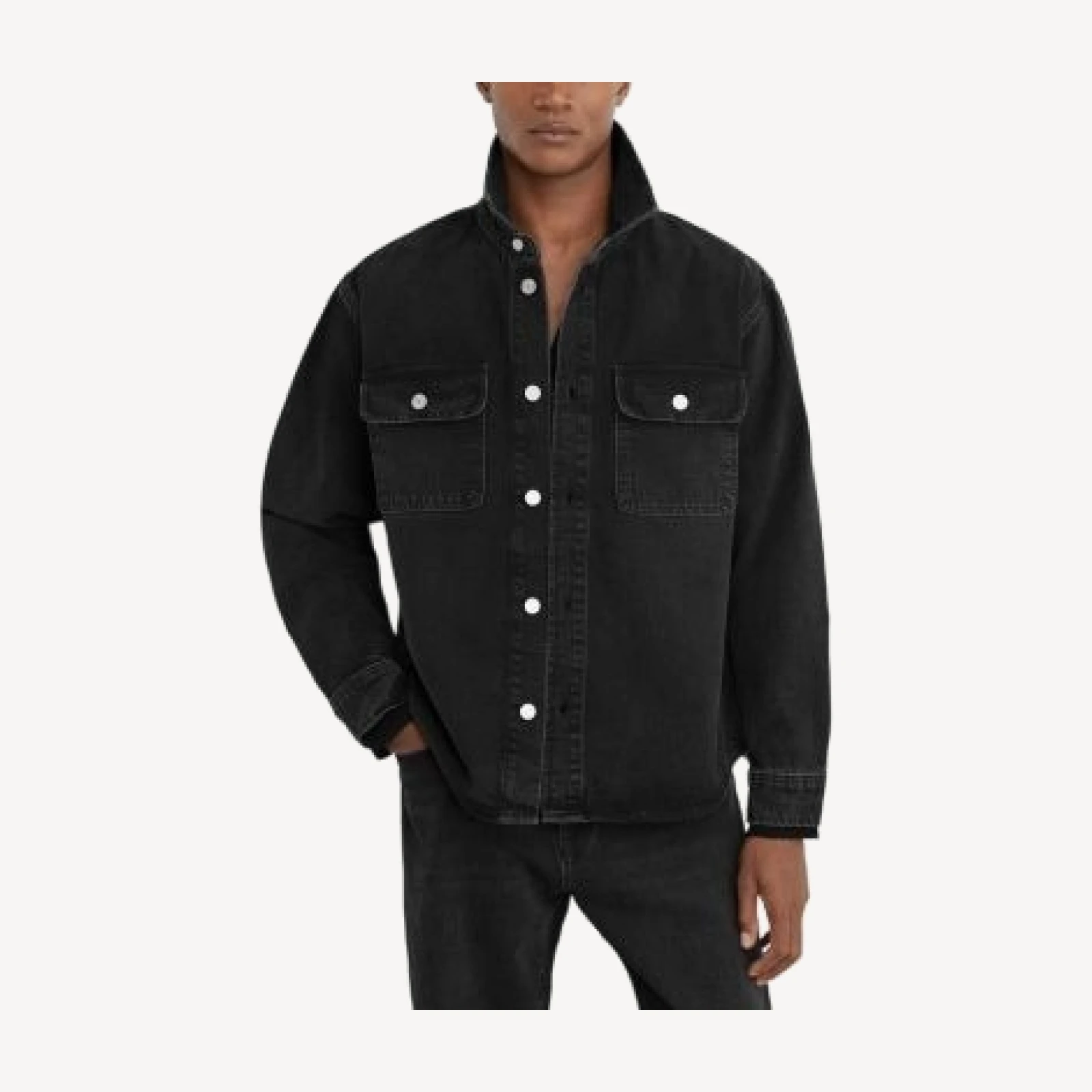 Reiss The Dylan Cotton Twin Pocket Denim Jacket in Washed Black