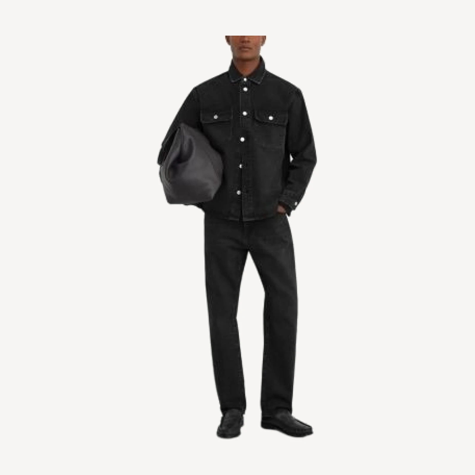 Reiss The Dylan Cotton Twin Pocket Denim Jacket in Washed Black