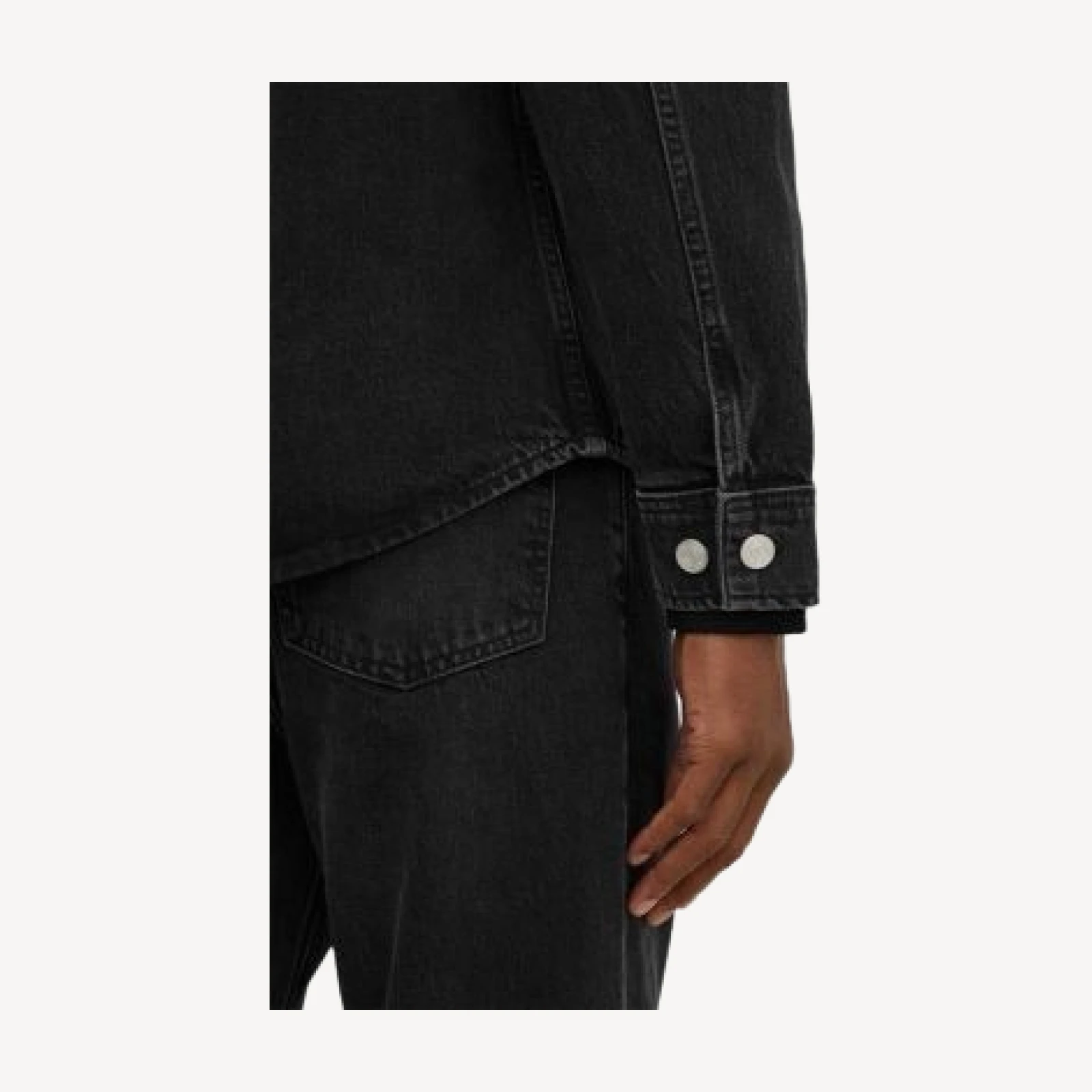 Reiss The Dylan Cotton Twin Pocket Denim Jacket in Washed Black