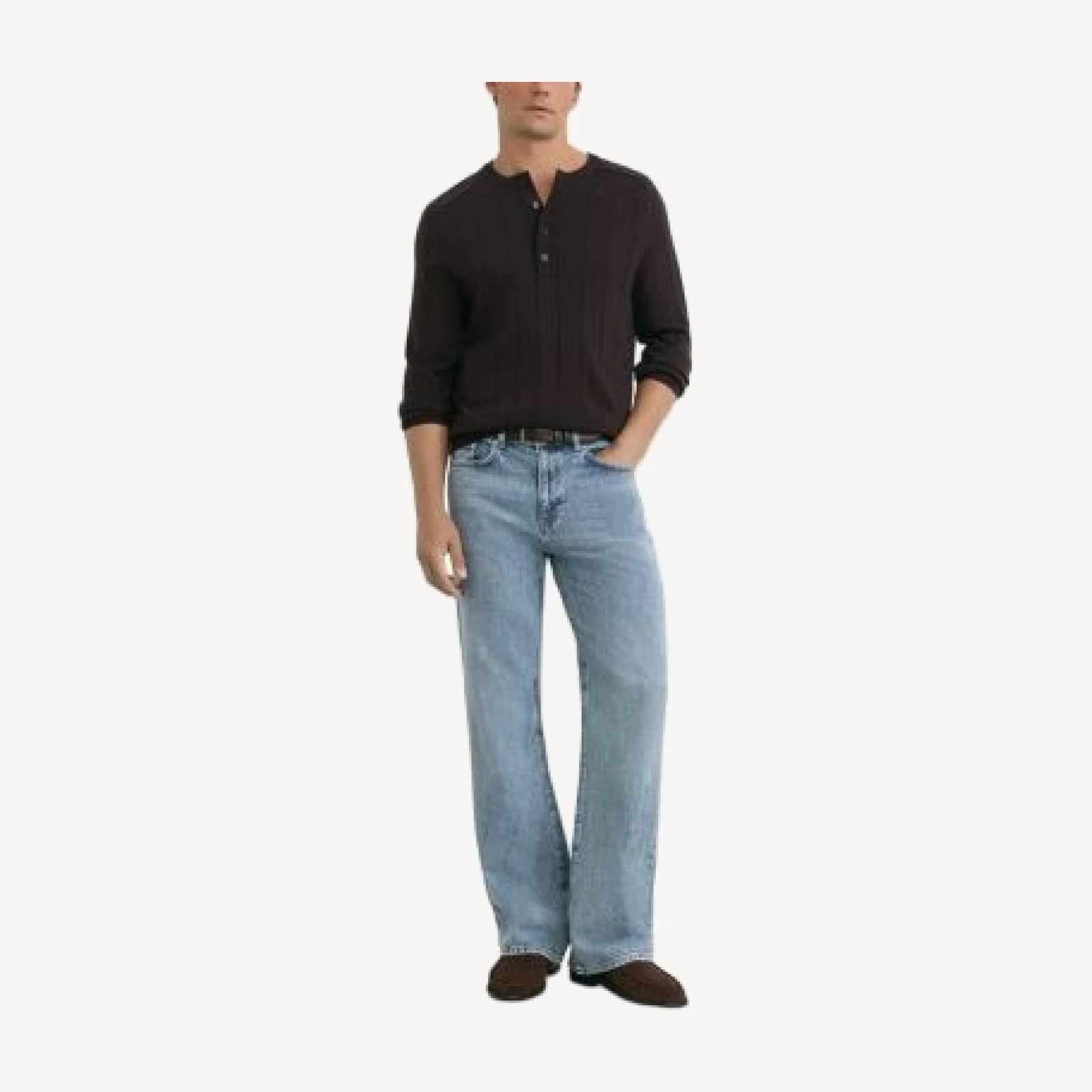 Reiss Styles Cotton Light Stone Flared Leg 32.3 Jeans in Light Stone
