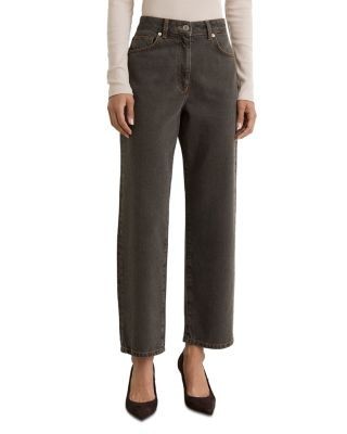Reiss Selin High Rise Straight Jeans in Mushroom Brown