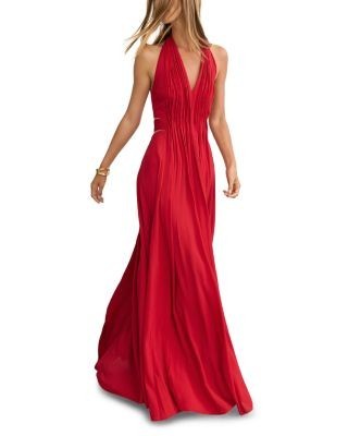Reiss Cara Halter Pleated Side Cutout Dress