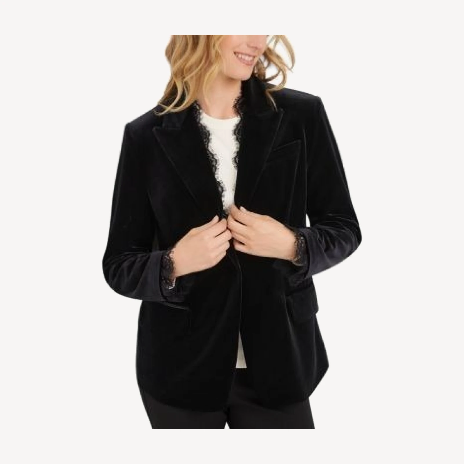 Karen Kane Lace Trim Velvet Blazer