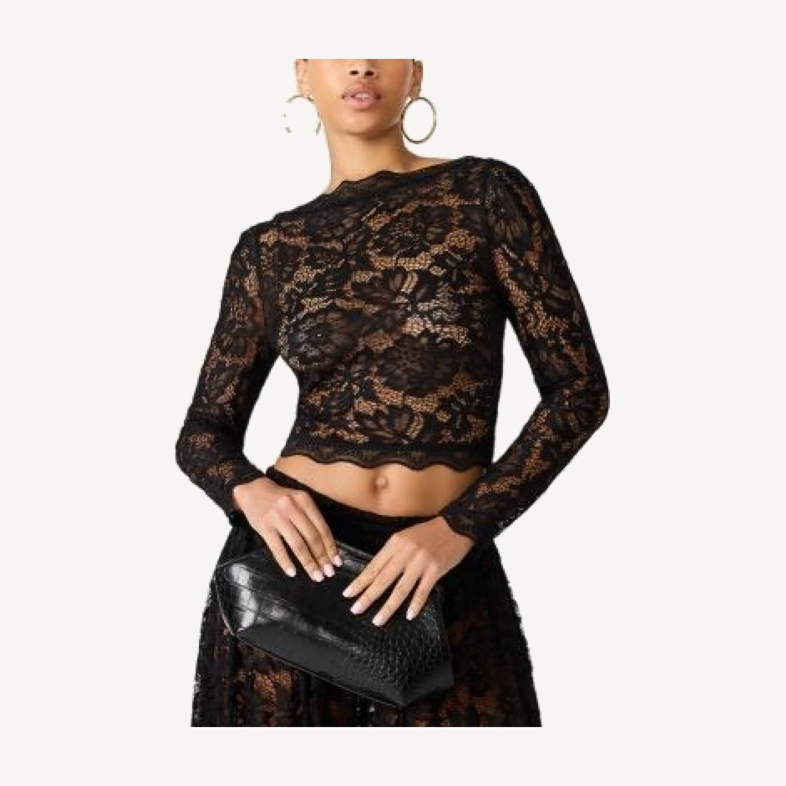 Steve Madden Alicea Lace Long Sleeve Cropped Top