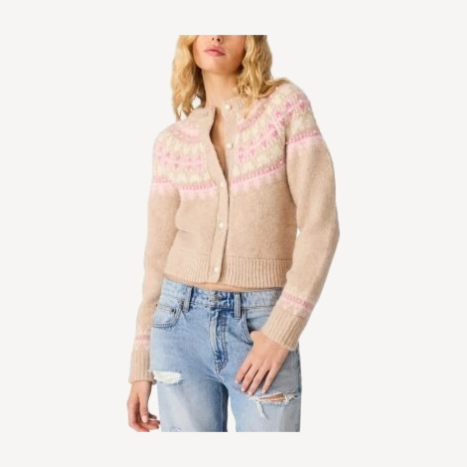 Steve Madden Harriet Fair Isle Cropped Crewneck Cardigan