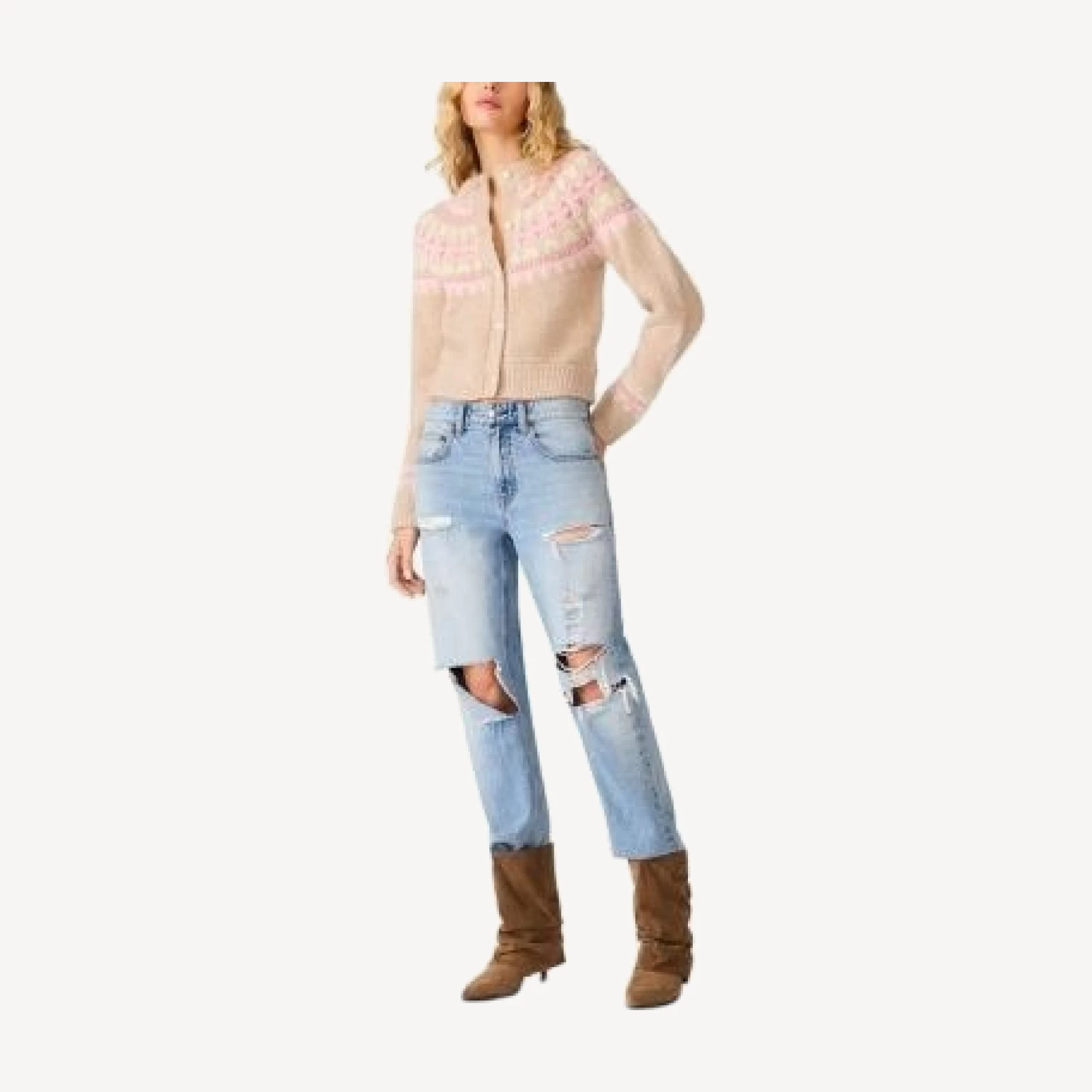 Steve Madden Harriet Fair Isle Cropped Crewneck Cardigan