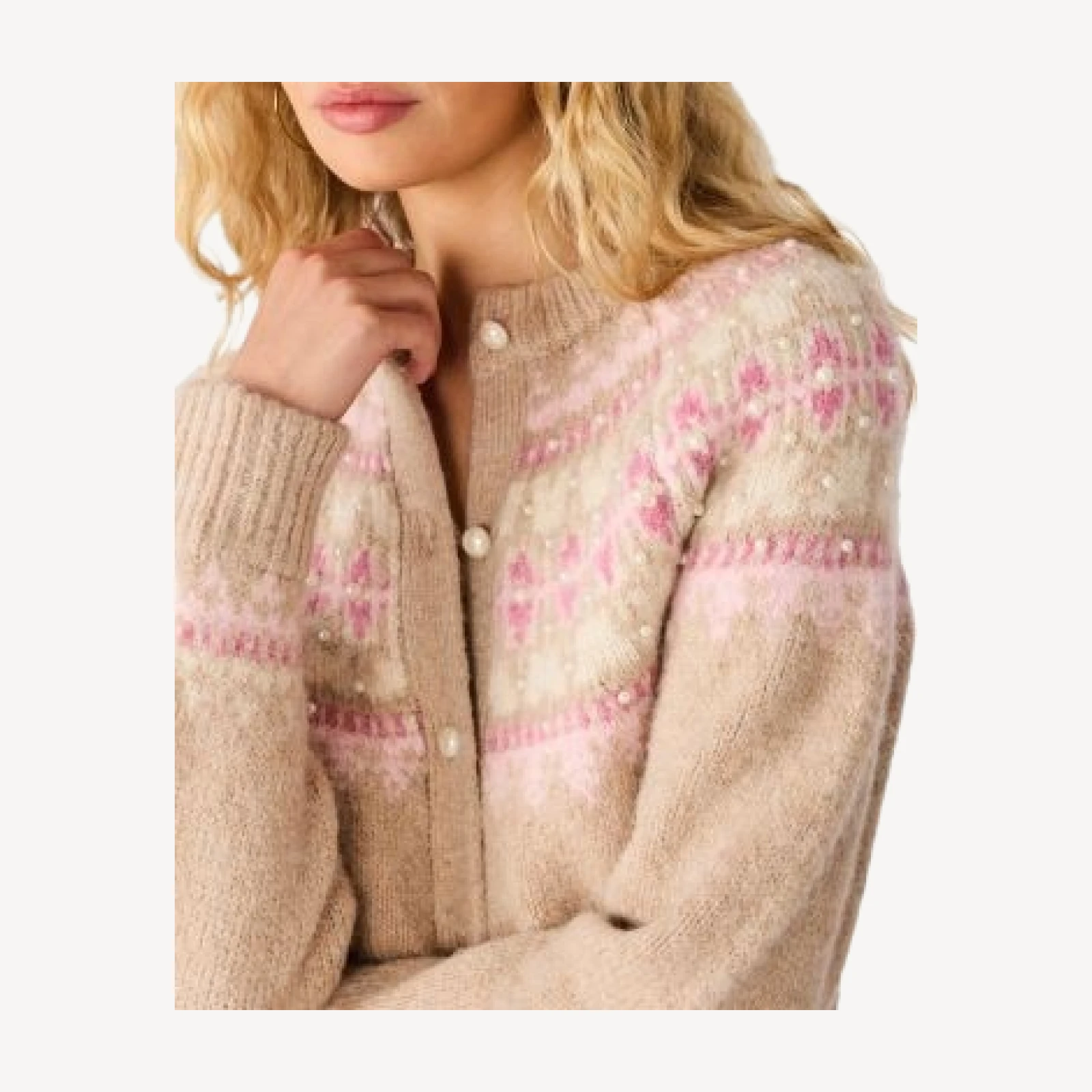 Steve Madden Harriet Fair Isle Cropped Crewneck Cardigan