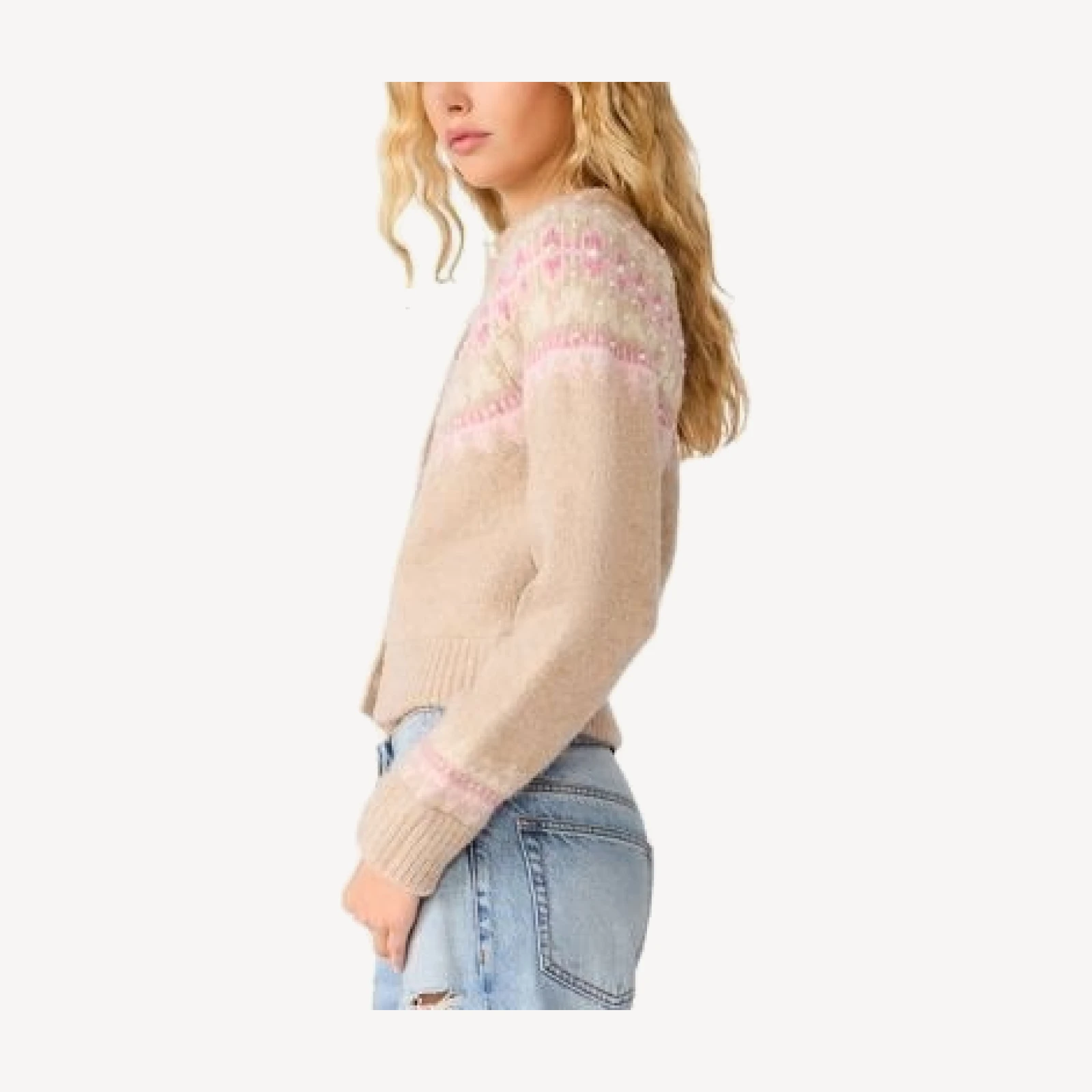Steve Madden Harriet Fair Isle Cropped Crewneck Cardigan
