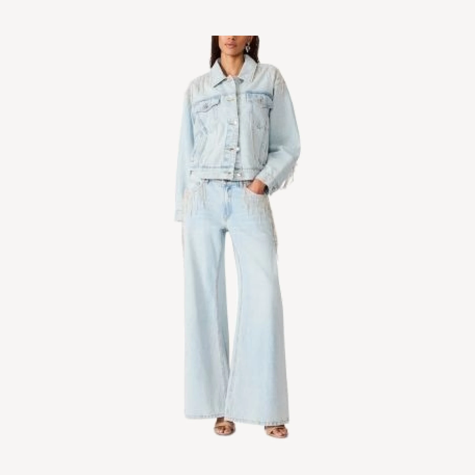 Steve Madden Clarke Crystal Fringe Denim Jacket