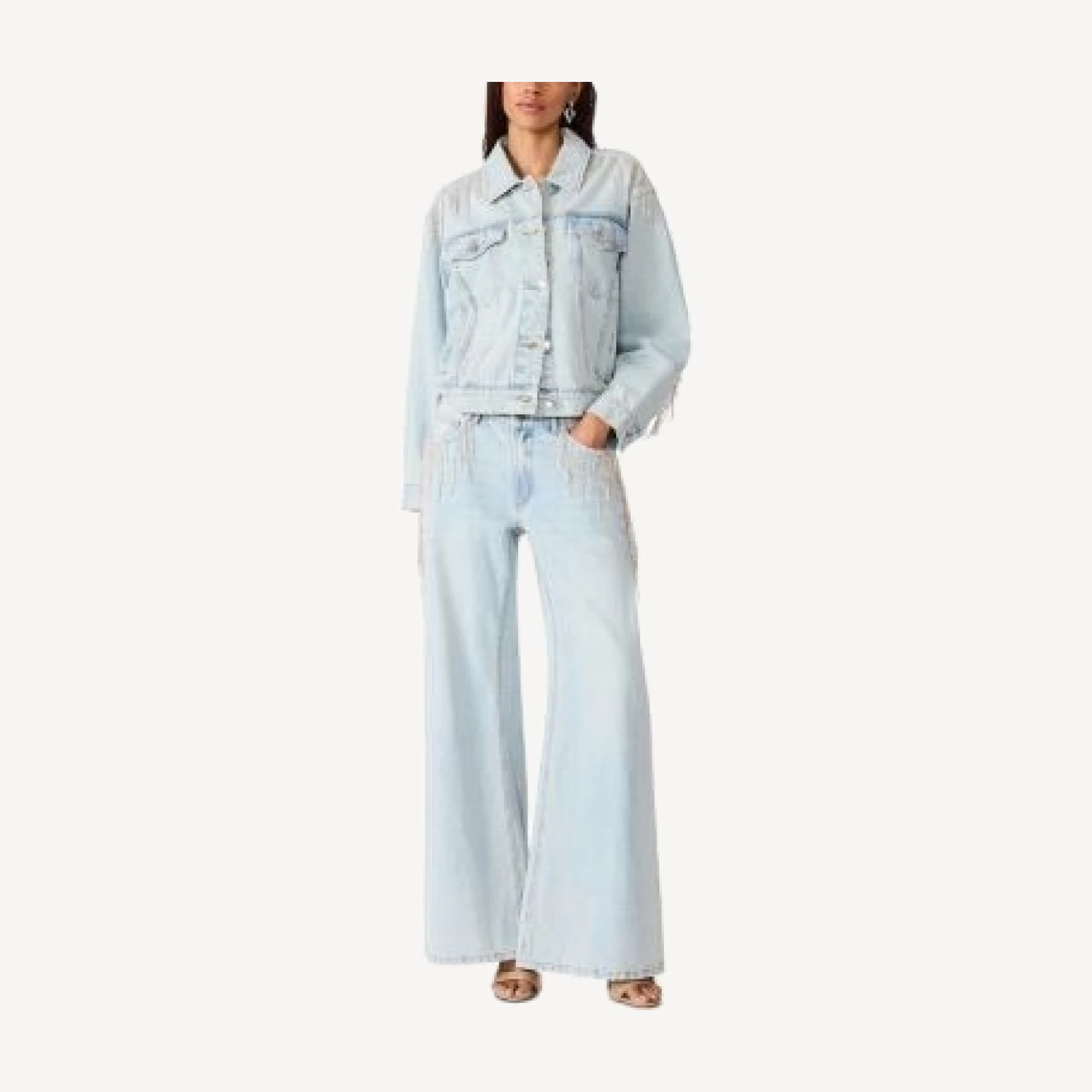 Steve Madden Clarke Crystal Fringe Denim Jacket