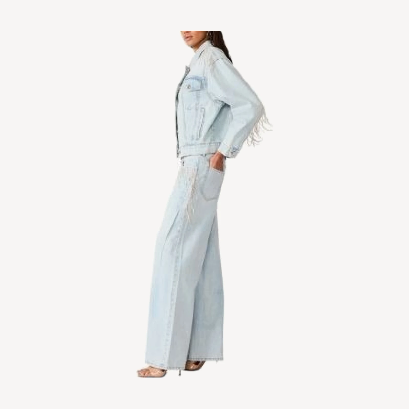 Steve Madden Clarke Crystal Fringe Denim Jacket