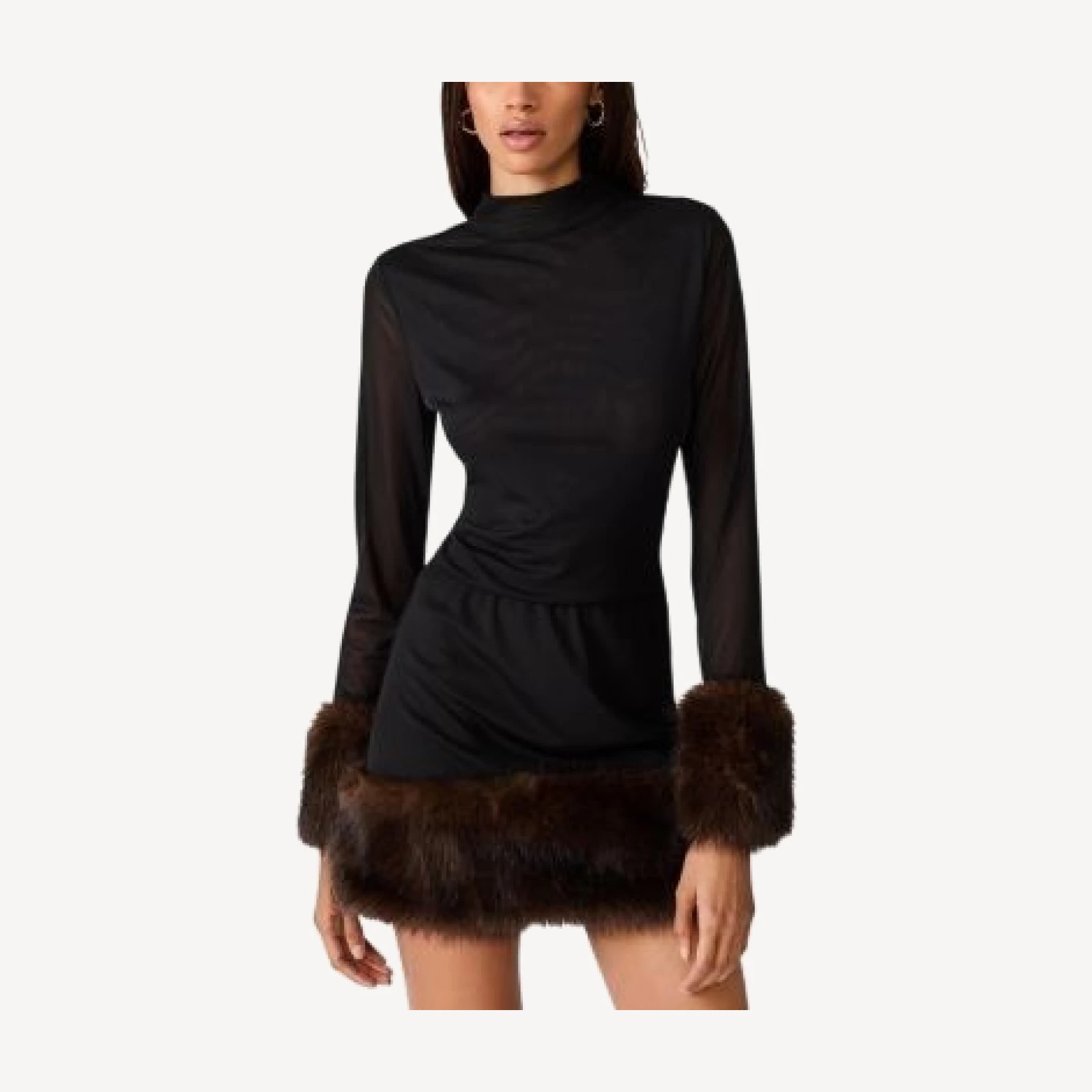 Steve Madden Lilienne Sheer Faux Fur Trim Top