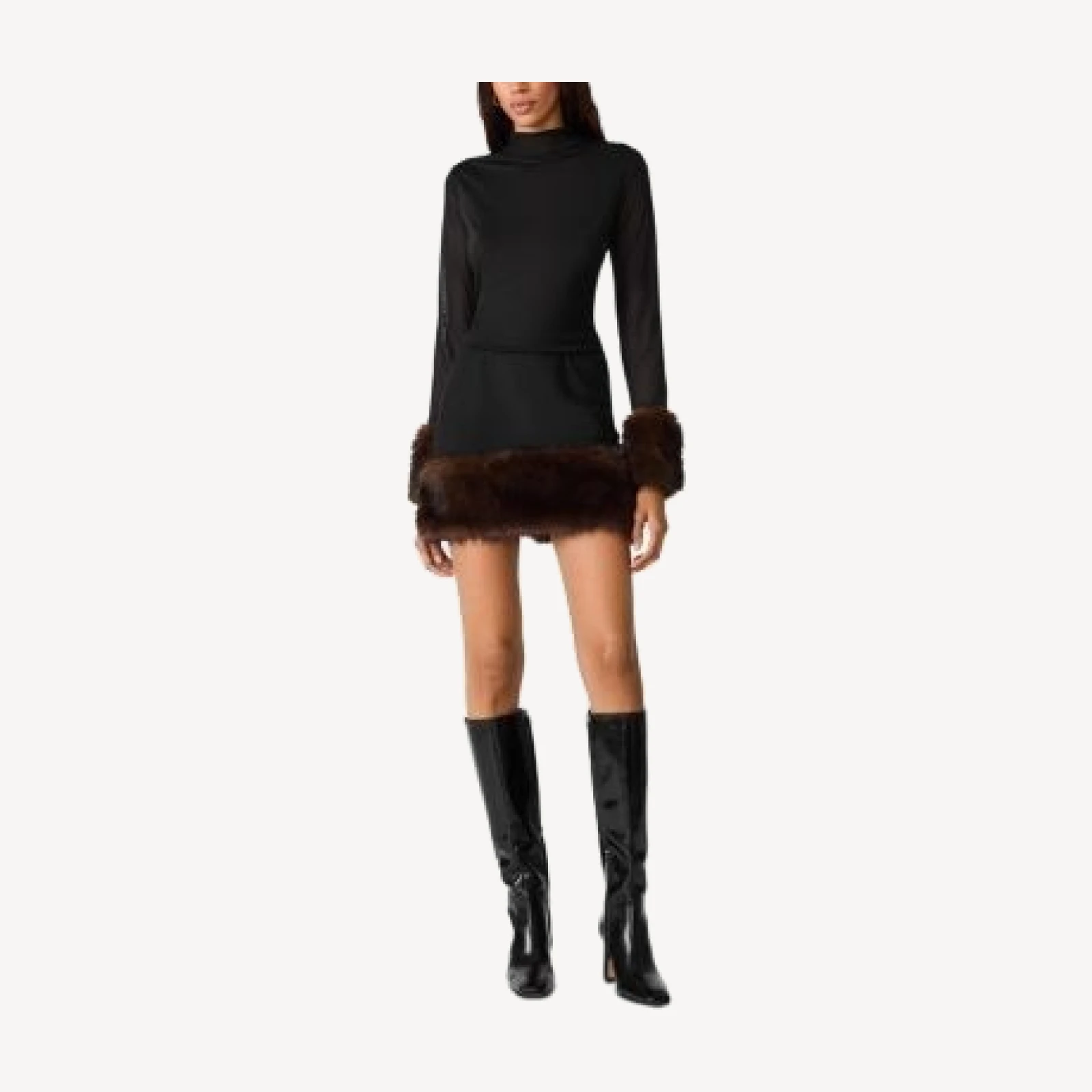 Steve Madden Lilienne Sheer Faux Fur Trim Top