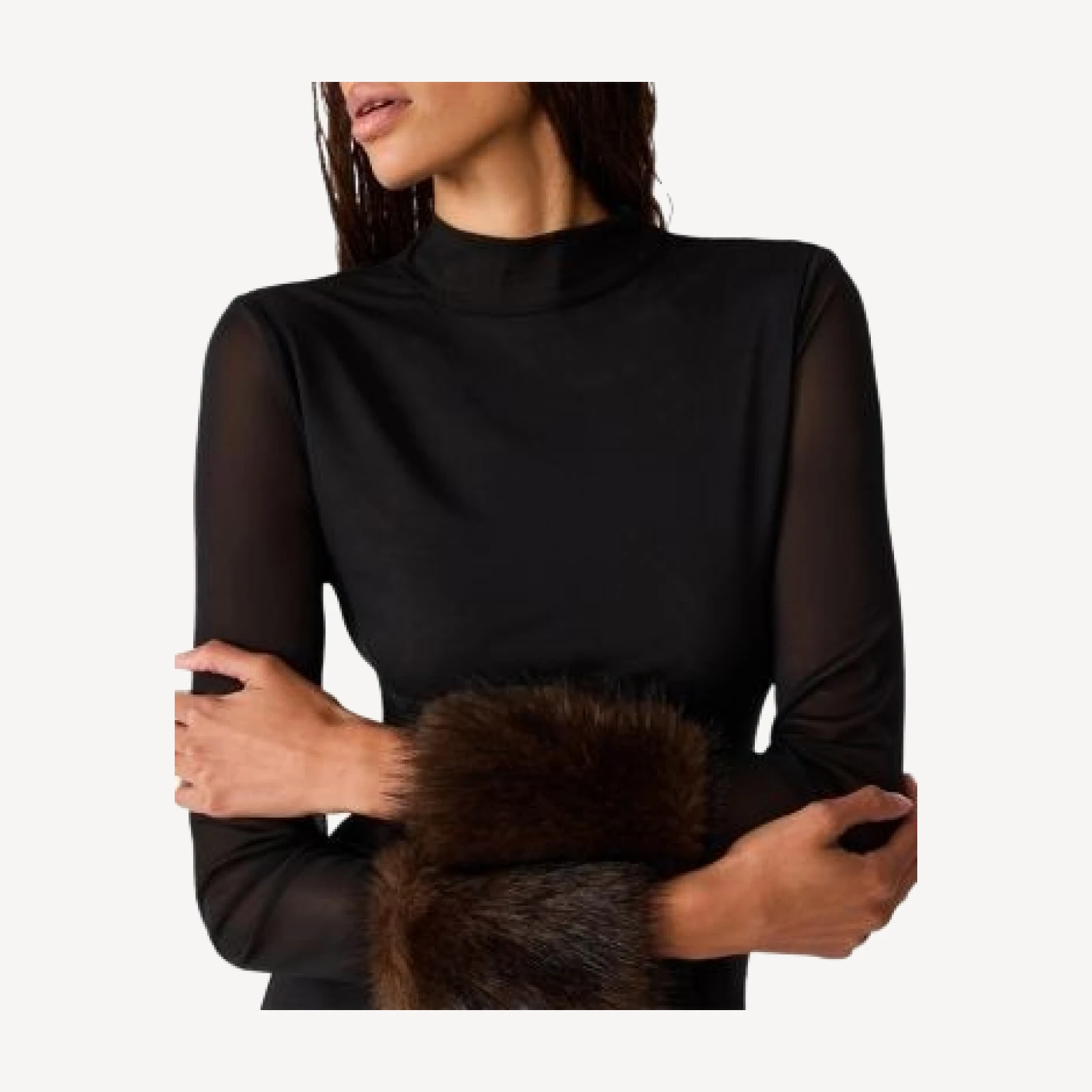 Steve Madden Lilienne Sheer Faux Fur Trim Top