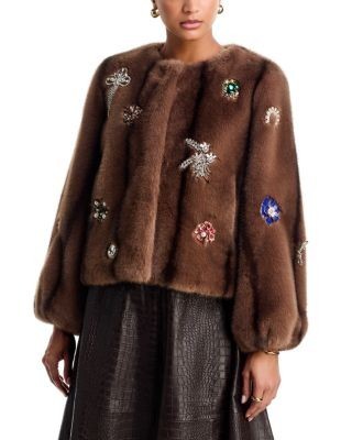 Cinq a Sept Jewel Clusters Faux Fur Benson Coat