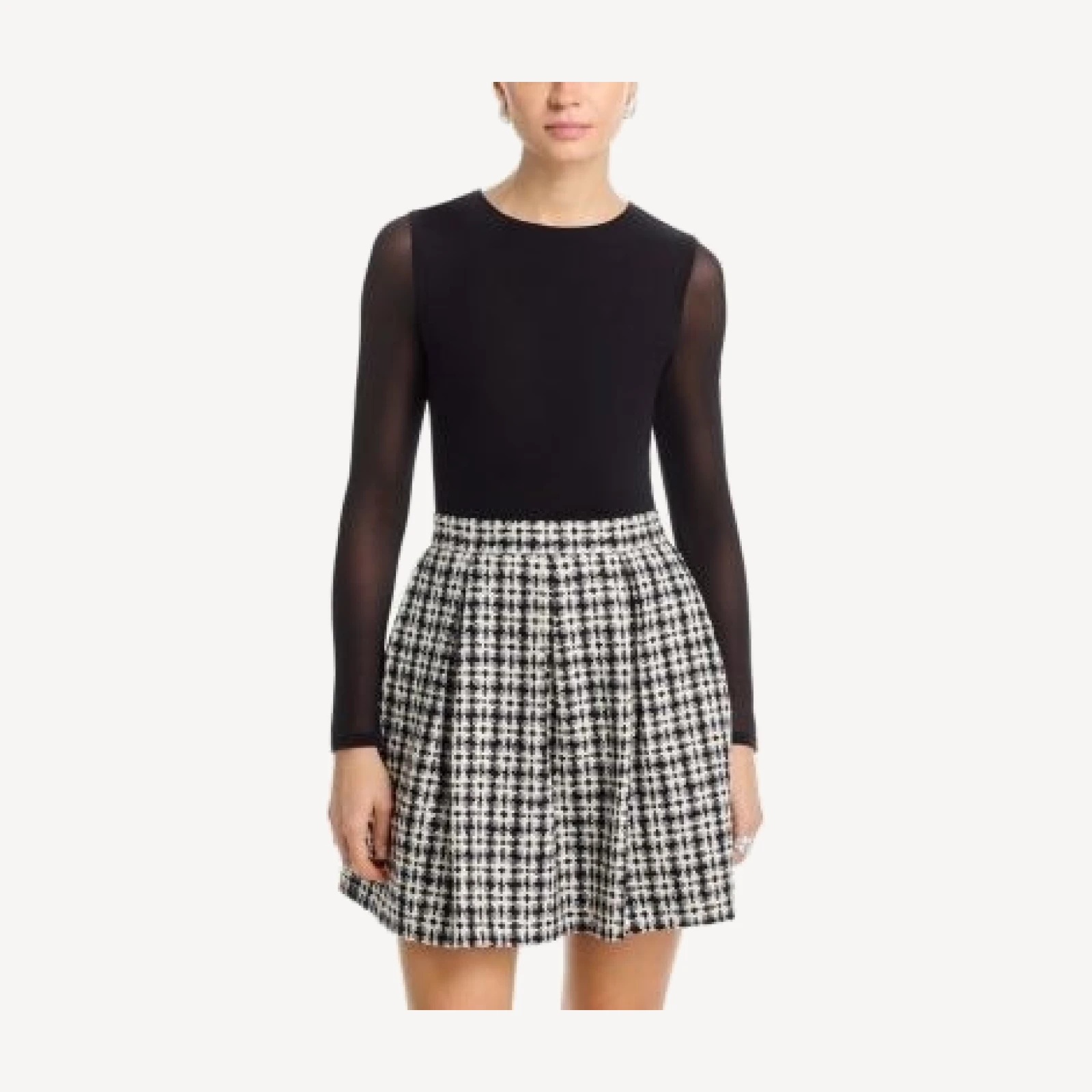 Alice and Olivia Chara Sheer Sleeve Tweed Dress