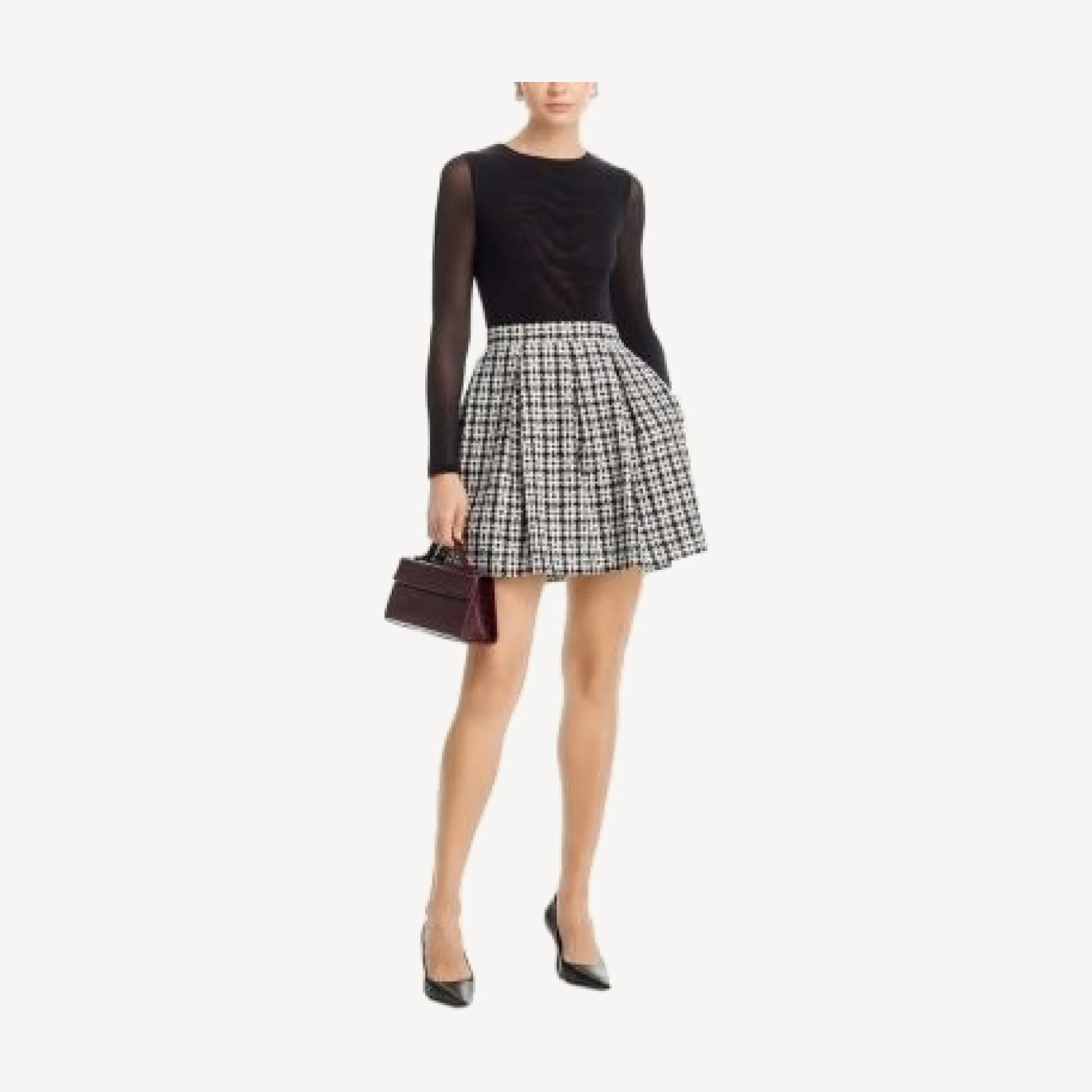 Alice and Olivia Chara Sheer Sleeve Tweed Dress