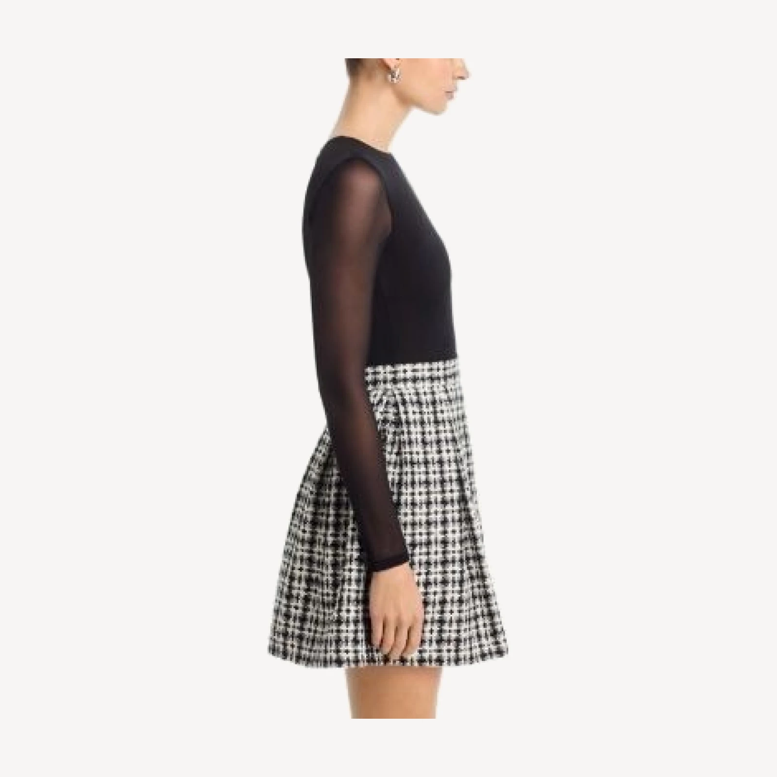 Alice and Olivia Chara Sheer Sleeve Tweed Dress