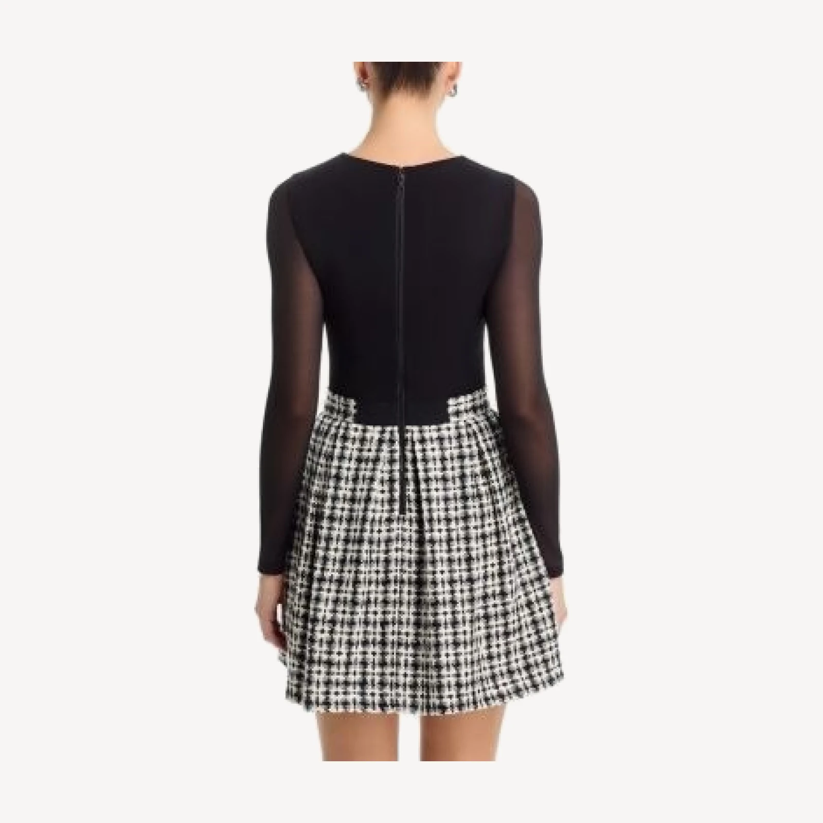 Alice and Olivia Chara Sheer Sleeve Tweed Dress