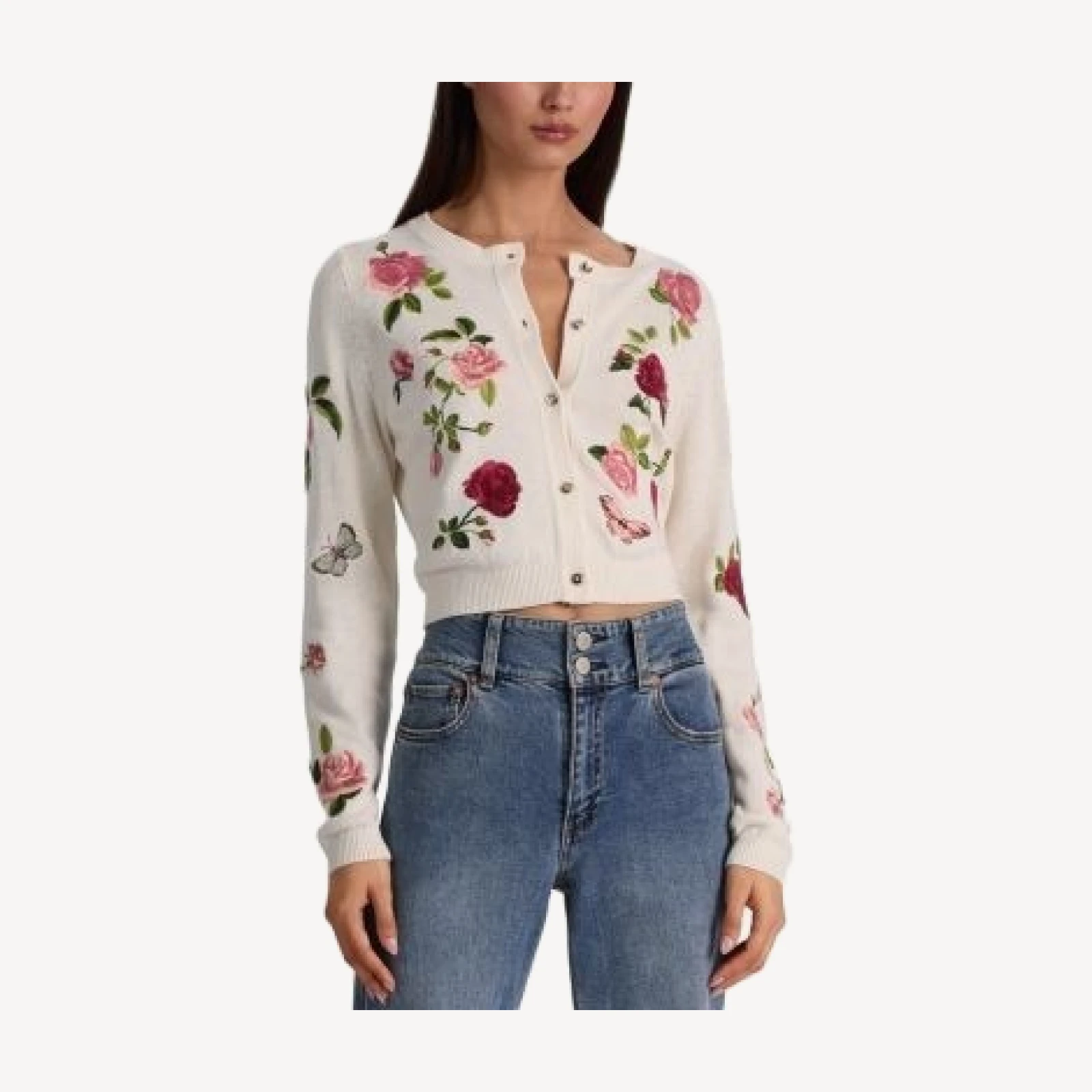 Alice and Olivia Dollie Crewneck Cardigan Sweater