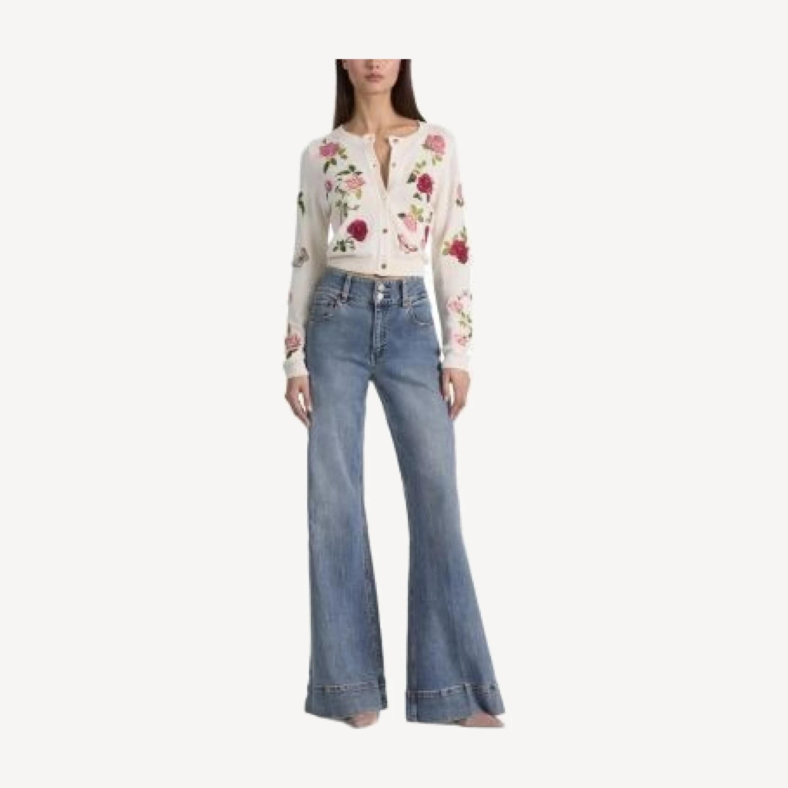 Alice and Olivia Dollie Crewneck Cardigan Sweater