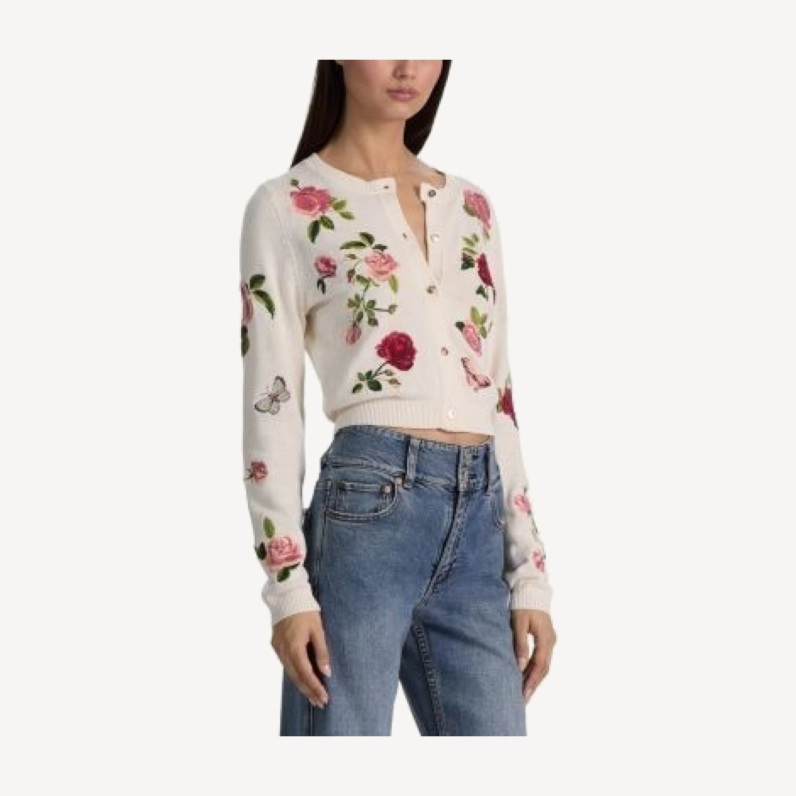 Alice and Olivia Dollie Crewneck Cardigan Sweater