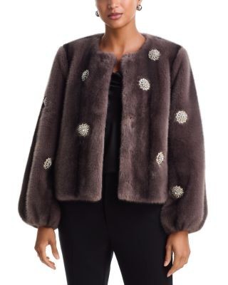 Cinq a Sept Rhinestone Dahlia Faux Fur Benson Coat