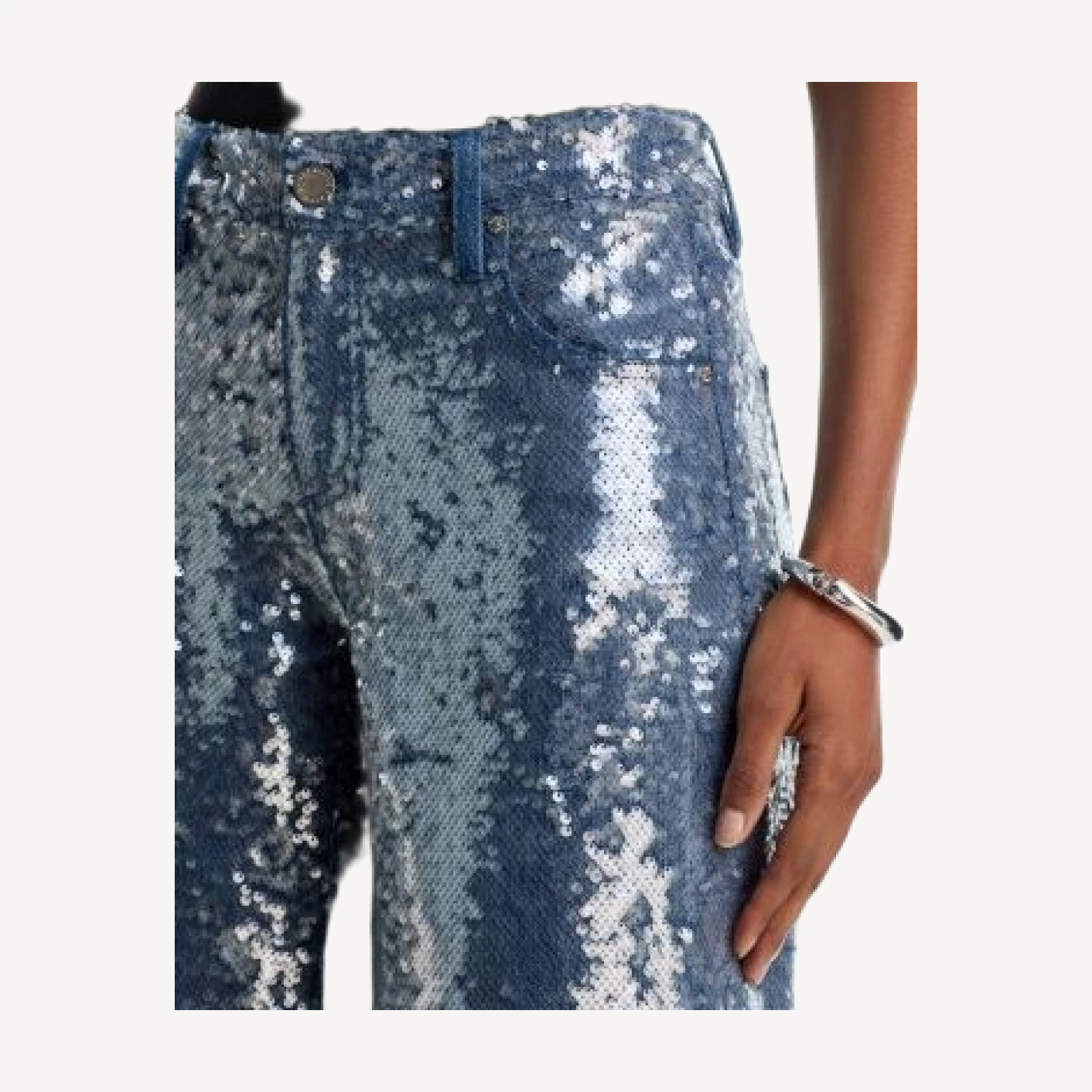 Alice and Olivia Amazing Sequin Embellished Low Rise Baggy Jeans in Brooklyn Blue