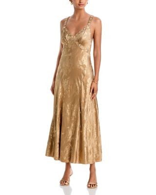 Cinq a Sept Gilded Peony Thalie Metallic Jacquard Dress