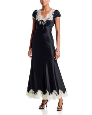 Cinq a Sept Sienne Lace Trim Satin Maxi Dress